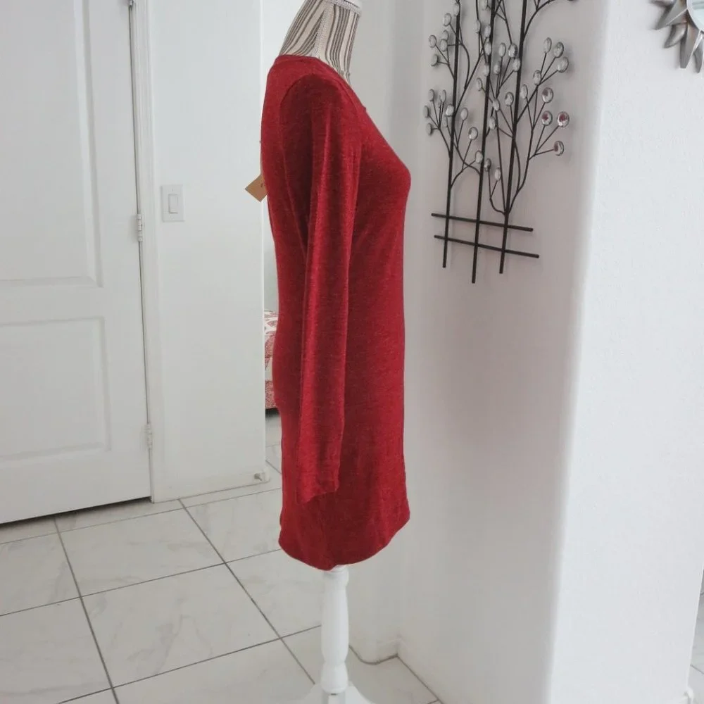 New LISTICLE Sexy Sweater Mini Dress Heathered Red Form Fitting M - Picture 7 of 13